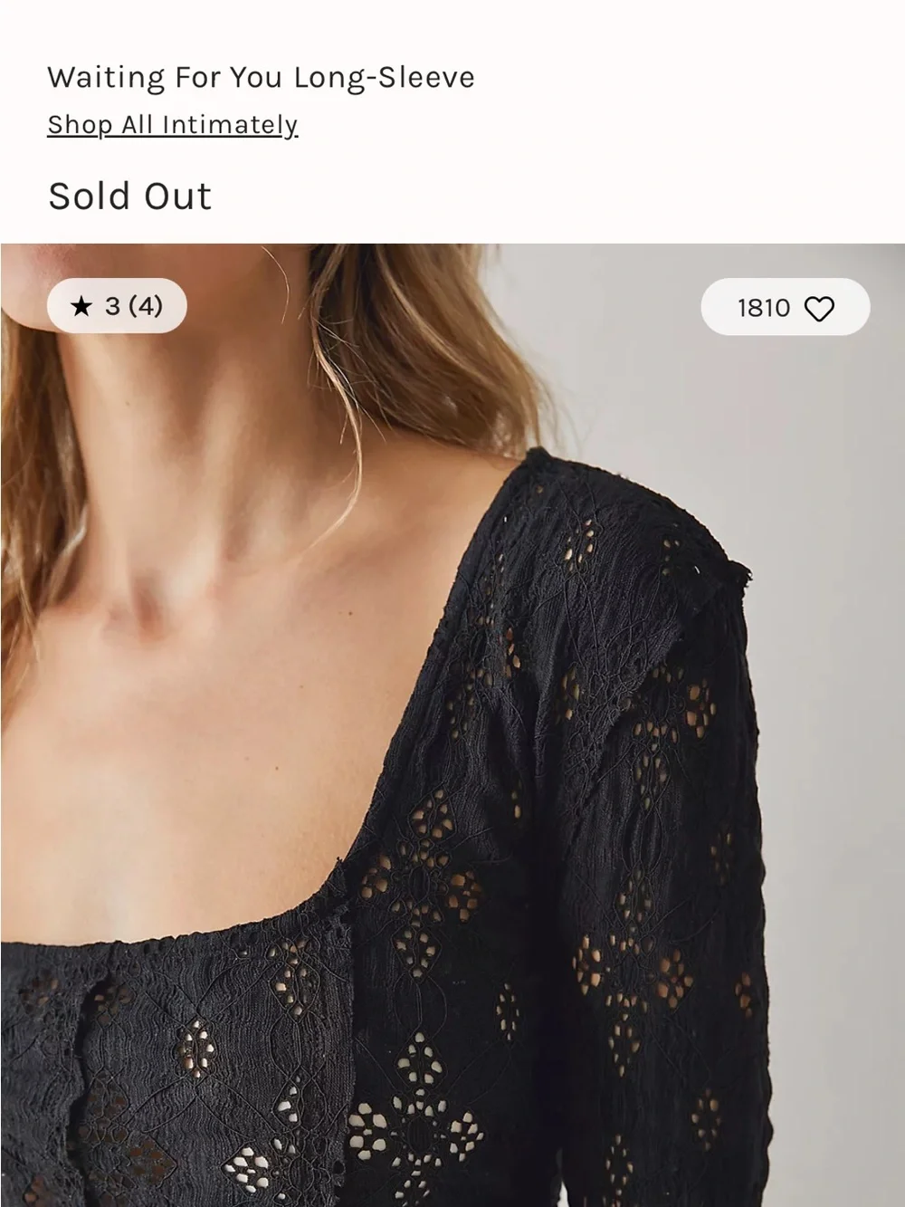 Free People Black Crochet Long Sleeve Top